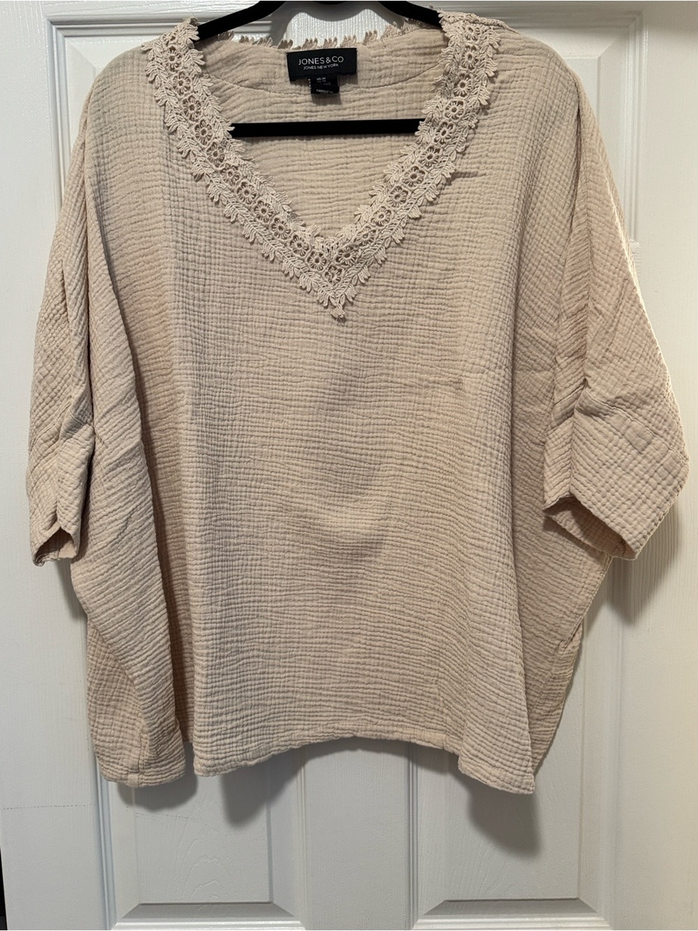 📌Jones New York 3X Guaze Cream V-Neck Crochet Trim Tunic